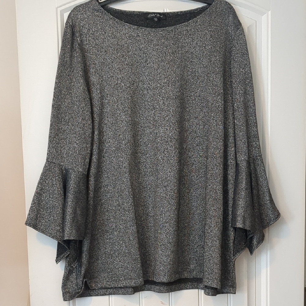 Slinky Brand Gray Flared Sleeve Blouse